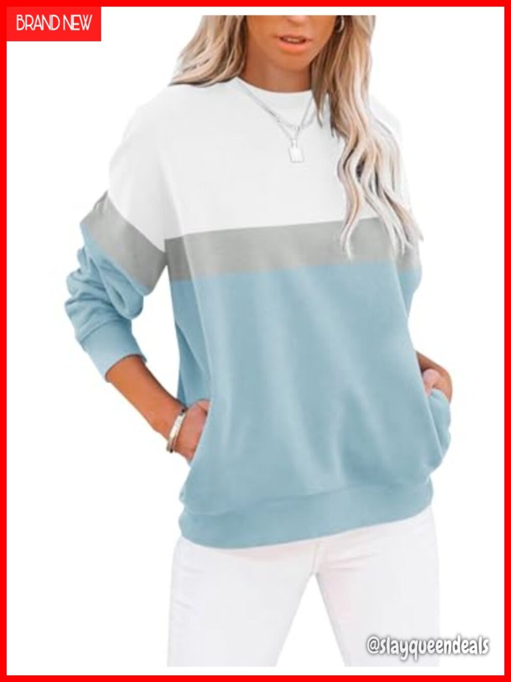 Women's Casual Crewneck Sweatshirt Loose Fit Pullover with Pockets